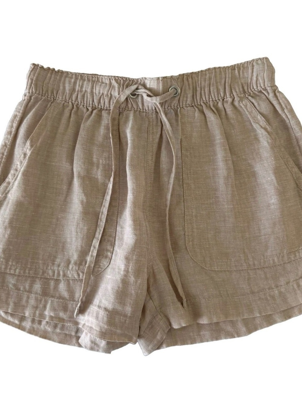 C&C California Beige 100% Linen Shorts Elastic Waist Pockets Coastal Beach XS